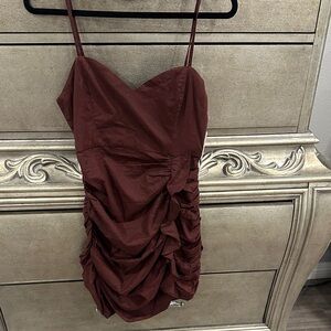 Zara Elegant Ruched Brown Dress